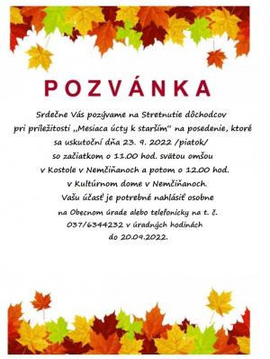 Pozvánka na stretnutie dôchodcov 1